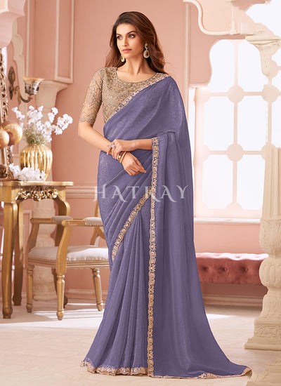 Violet And Beige Sari