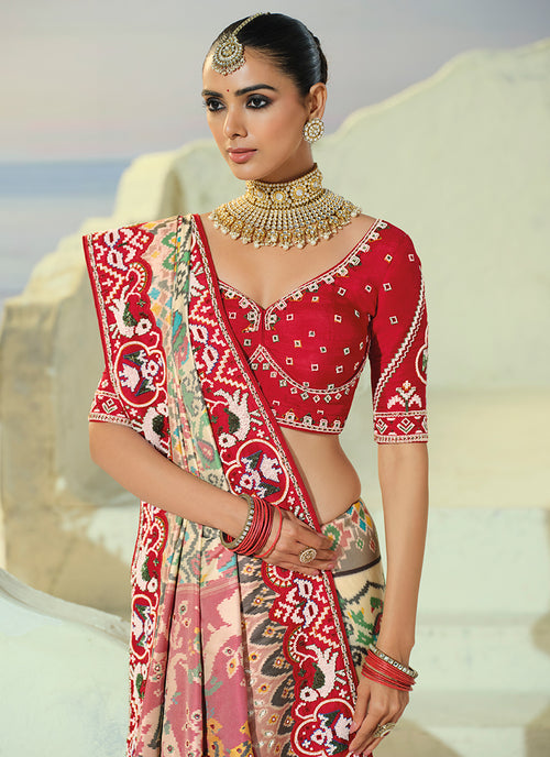 Buy Bollywood Cream Patola Saree In UK  