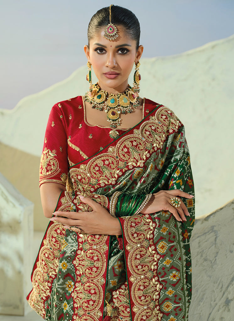 Buy Green And Red Patola Saree At Hatkay
