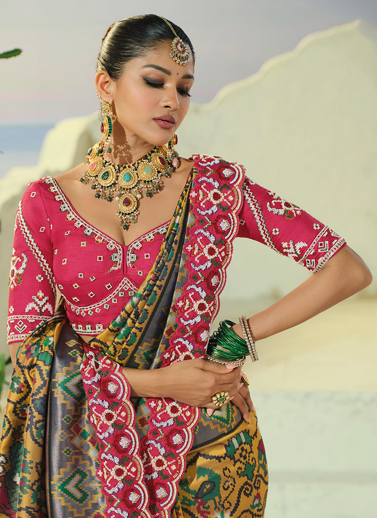 Buy Yellow Multicolor Patola Sari In Singapore