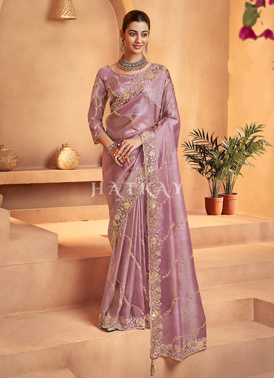 Lavender Embroidered Saree