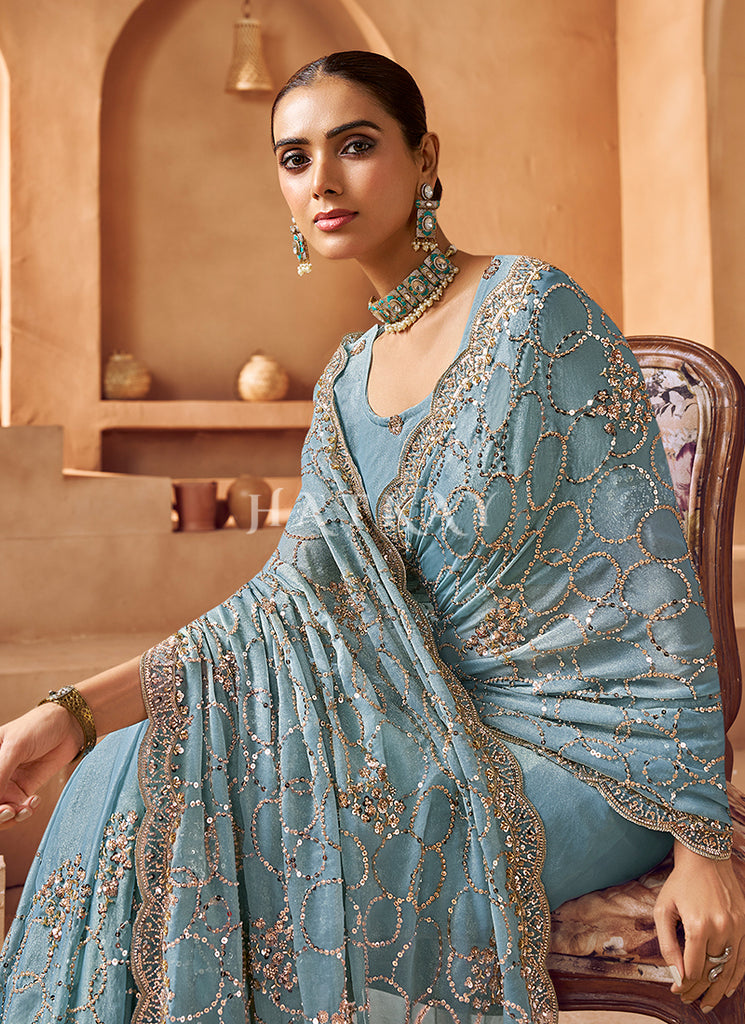 Shop Mist Blue Traditional Saree