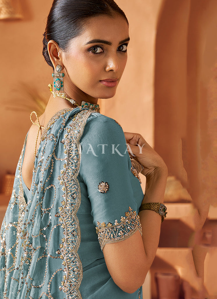 Buy Blue Sari At Hatkay