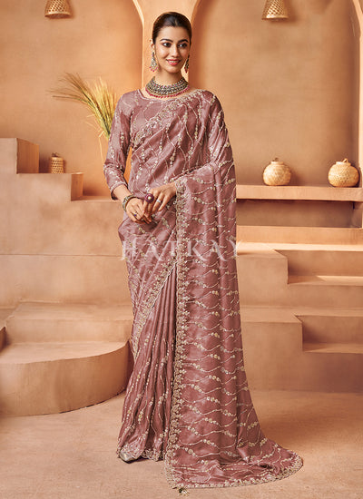 Rose Gold Embroidered Sari