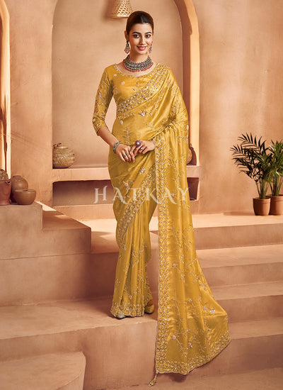 Yellow Embroidered Sari