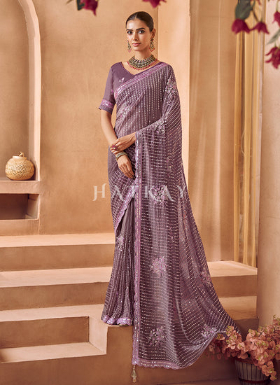 Purple Embroidered Sari