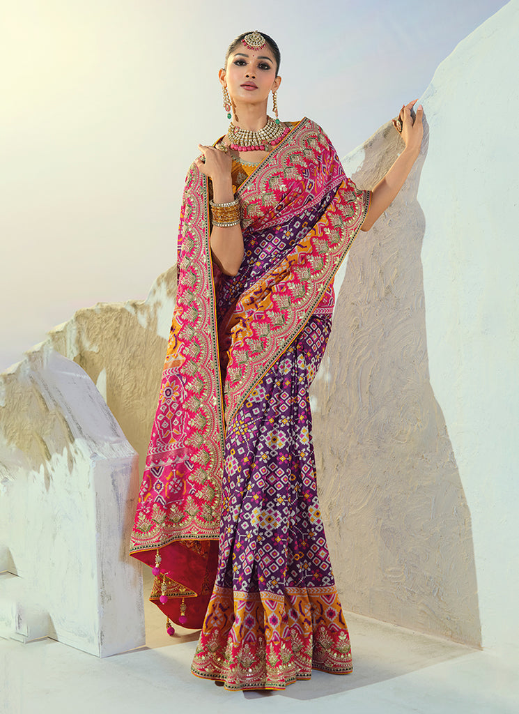 Buy Purple And Yellow Patola Saree In Australia 