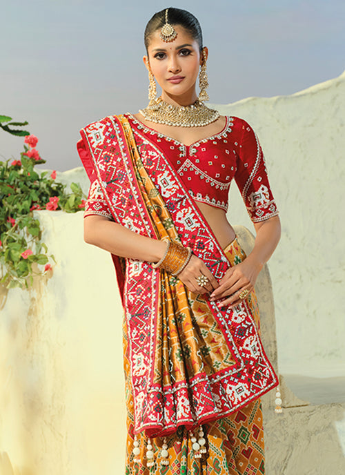 Buy Mustard And Red Patola Saree With In USA