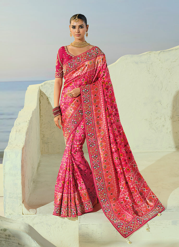 Shop Magenta Rani Pink Patola Sari in Uk