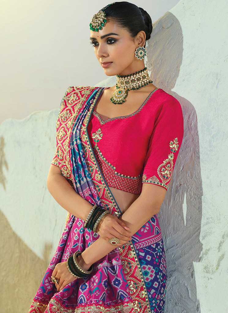 Buy Indigo And Pink Patola Sari In USA