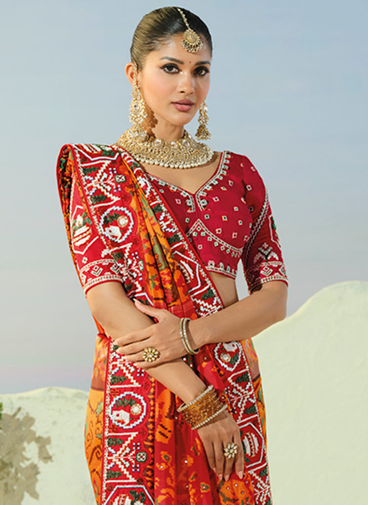 Shop Orange Patola Sari In UK At Hatkay