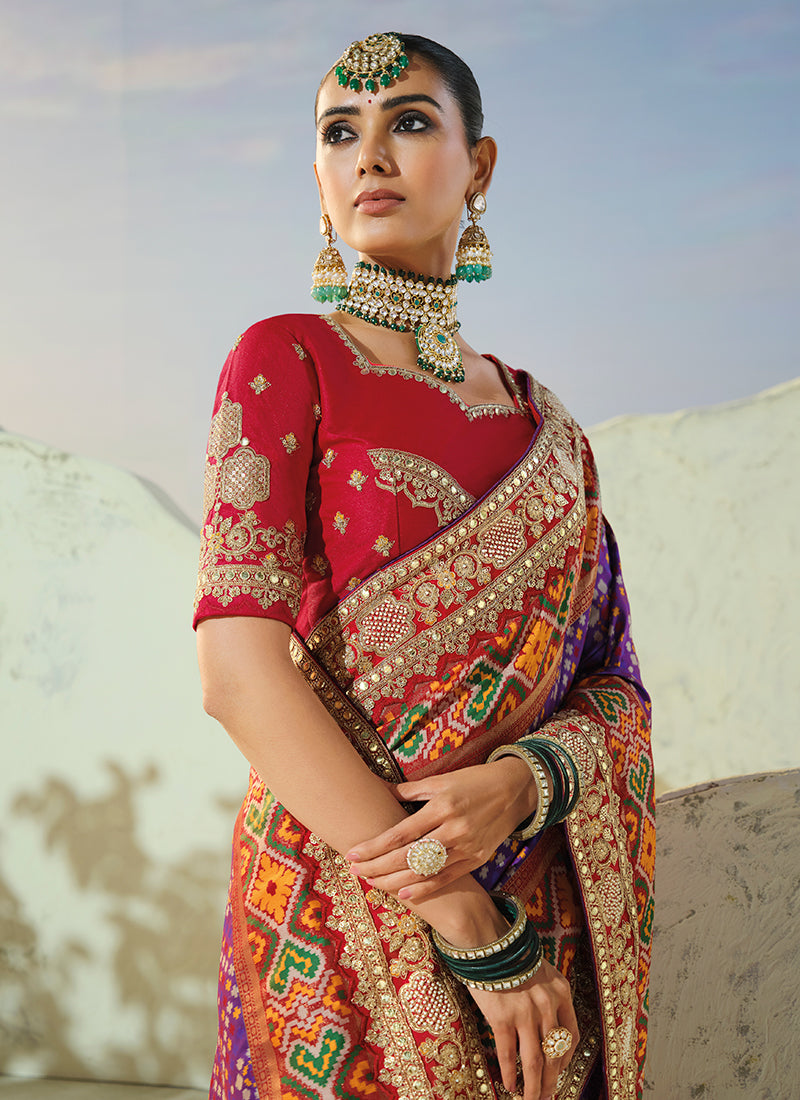 Buy Designer Purple And Red Patola Saree In Irland

