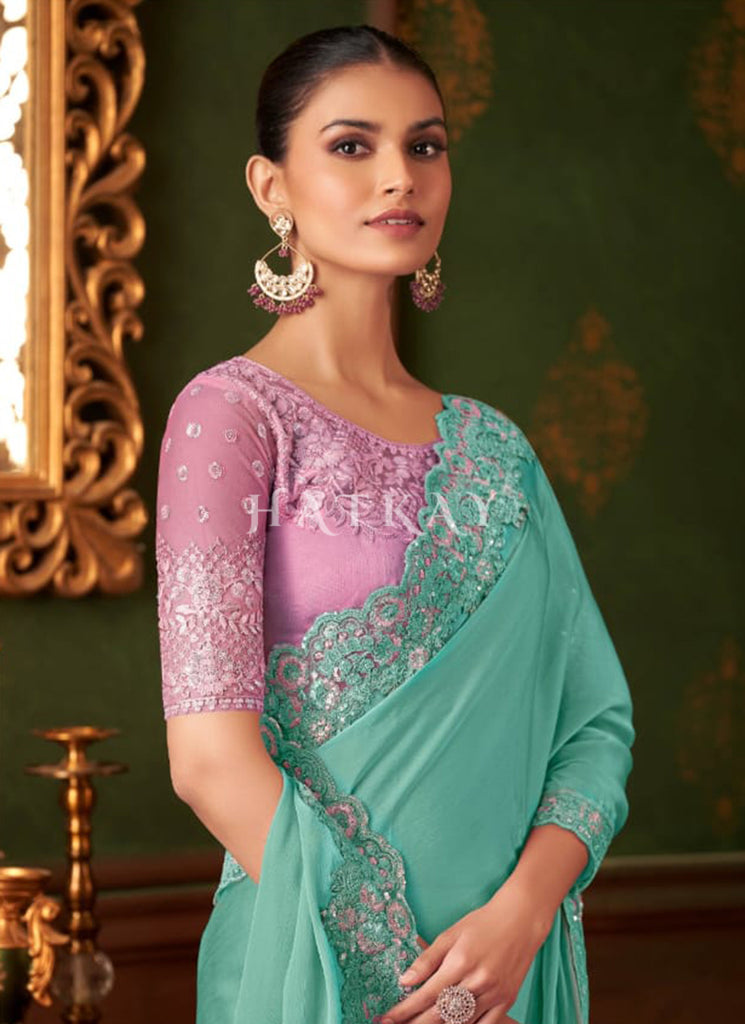 Buy Teal Sari In Canada