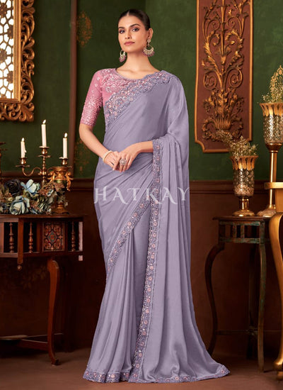 Purple And Pink Designer Saree