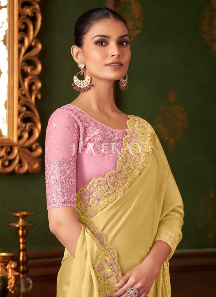 Buy Yellow Designer Saree In Canada