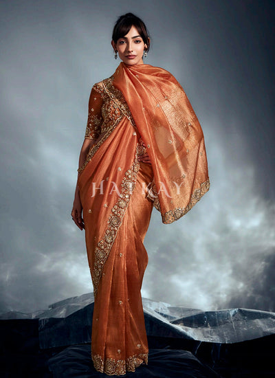 Shop Rust Orange Designer Silk Saree