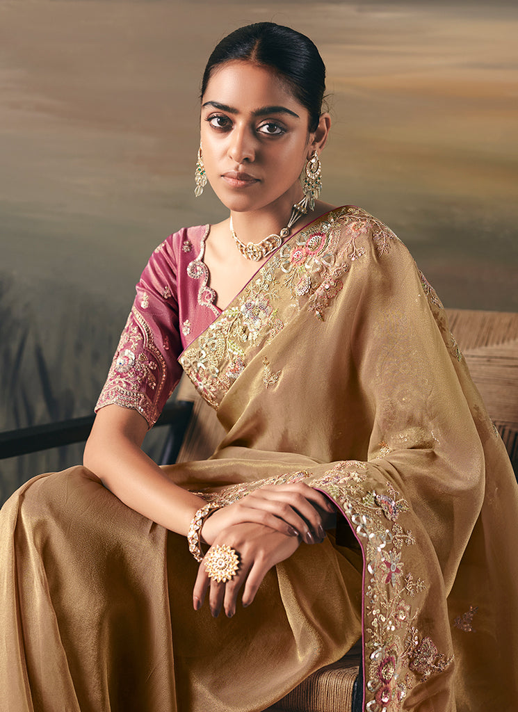 Shop Yellow And Pink Saree Online