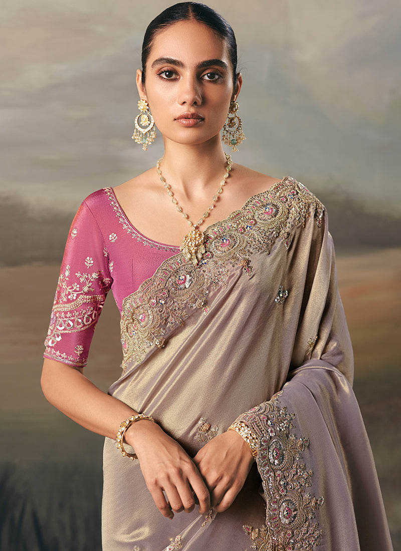 Shop Mauve And Pink Saree Online