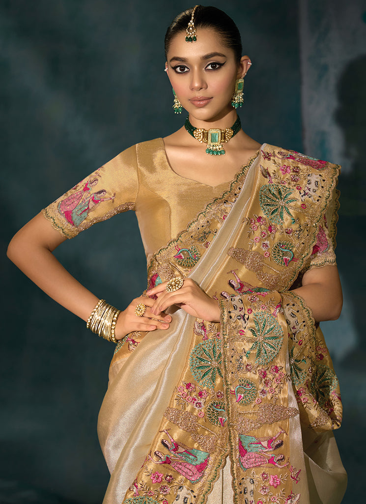 Shop Champagne Gold Bridal Saree