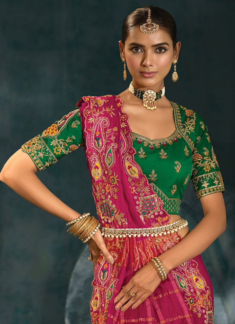 Shop Green And Magenta Silk Saree Online