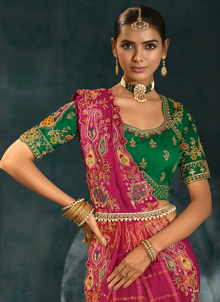 Shop Green And Magenta Silk Saree Online