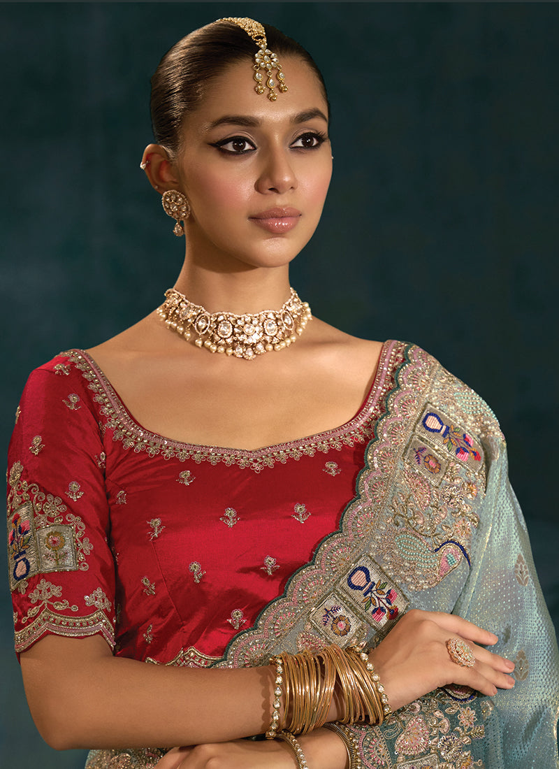 Shop Grey And Red  Bridesmail Saree Online