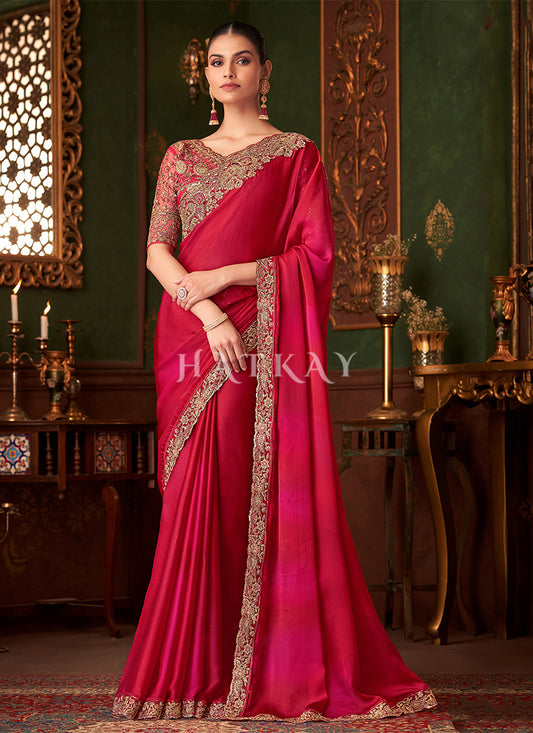 Bridal Red Embroidery Designer Saree