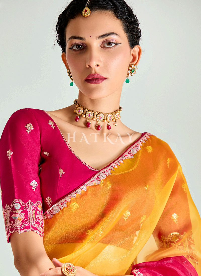 Red And Yellow Shaded Silk Sari