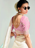 Pink And Cream Silk Sari