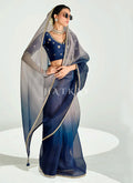 Blue And Beige Shaded Silk Sari