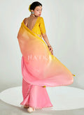 Peach And Yellow Shaded Silk Sari