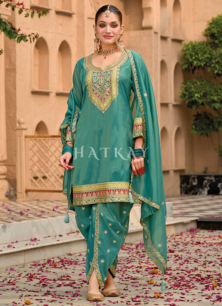 Green Embroidered Dhoti Style Punjabi Suit m Green Embroidered Dhoti Style Punjabi Suit m
