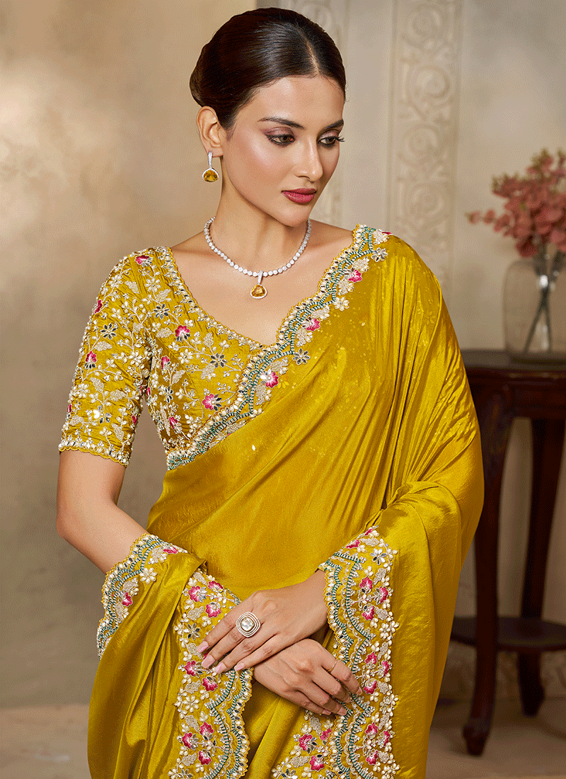 Buy Yellow Handwork Sari In Australia