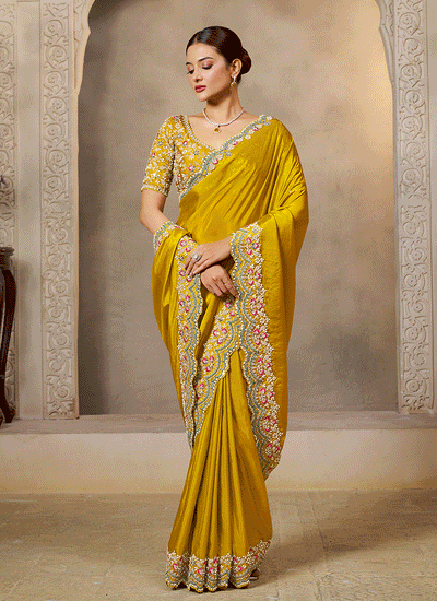 Yellow Handwork  Festive Saree And Blouse