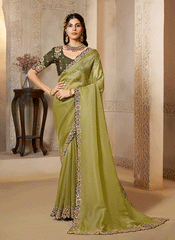 Green Handwork Embroidery Festive Saree