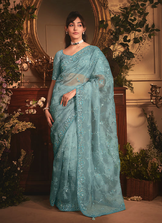 Firozi Blue Tissue Silk Saree