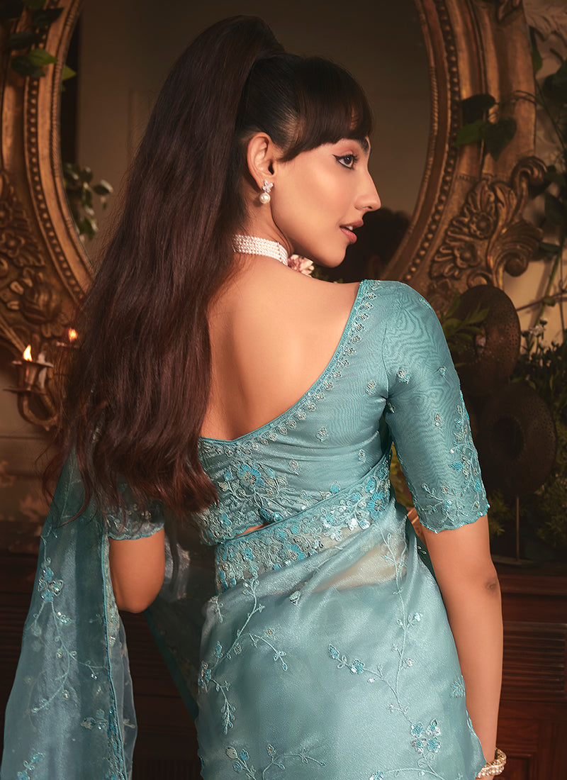 Buy Firozi Blue Saree In Canada