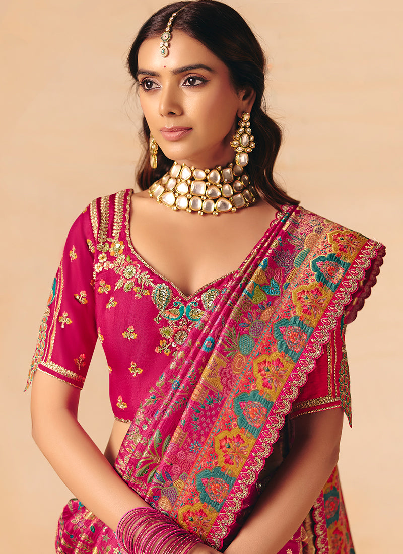 Buy Fuchsia Pink Designer Saree In UK