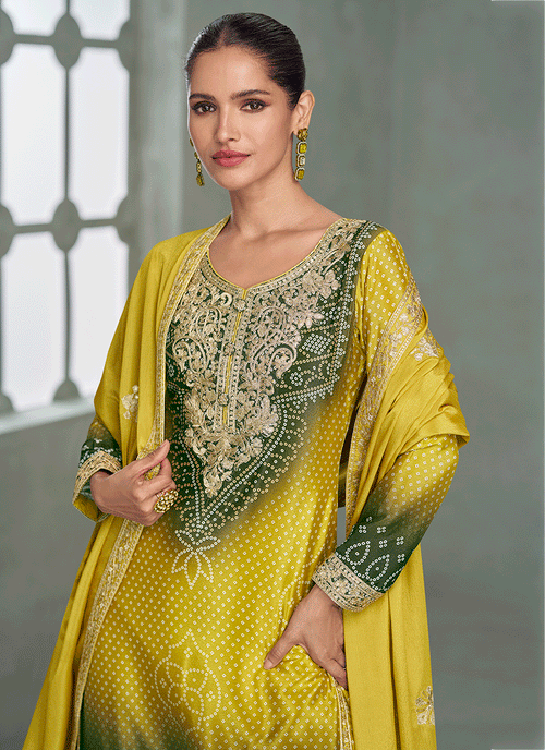 Shop Lime And Green Gharara Suit In Canada