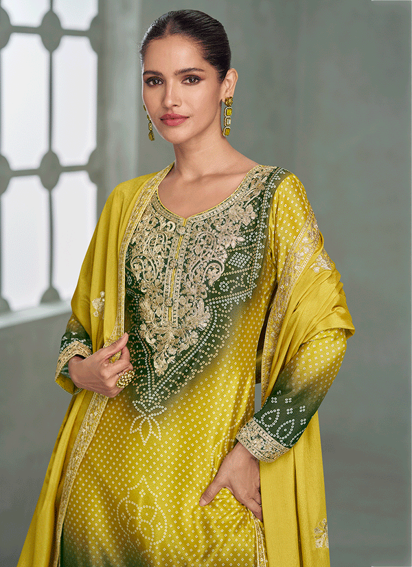 Lime And Green Embroidered Gharara Suit
