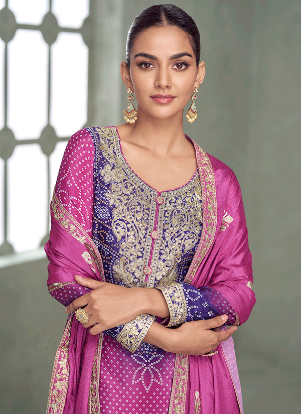 Pink And Purple Embroidered Gharara Suit