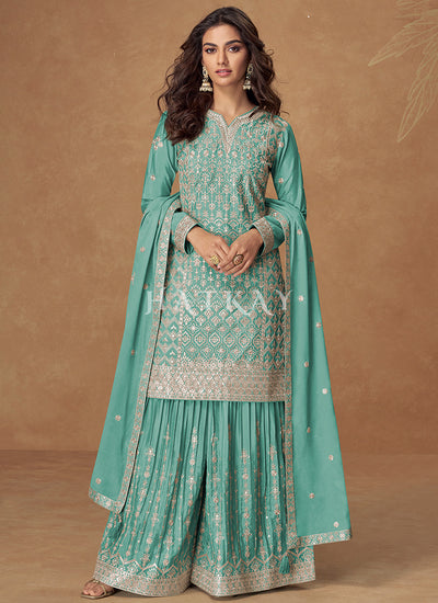 Aqua Blue Gharara Style Suit