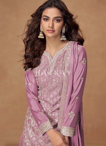 Orchid Pink Sequins Embroidery Gharara Style Suit