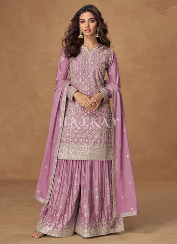 Orchid Pink Sequins Embroidery Gharara Style Suit