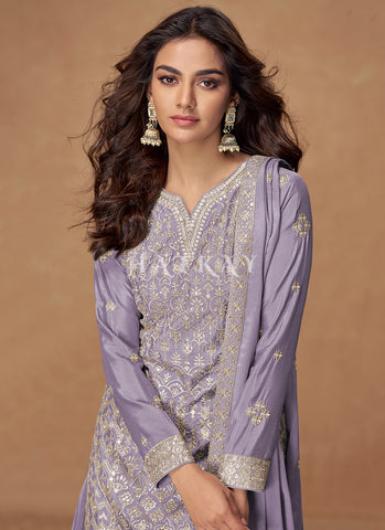 Lavender Sequins Embroidery Gharara Style Suit