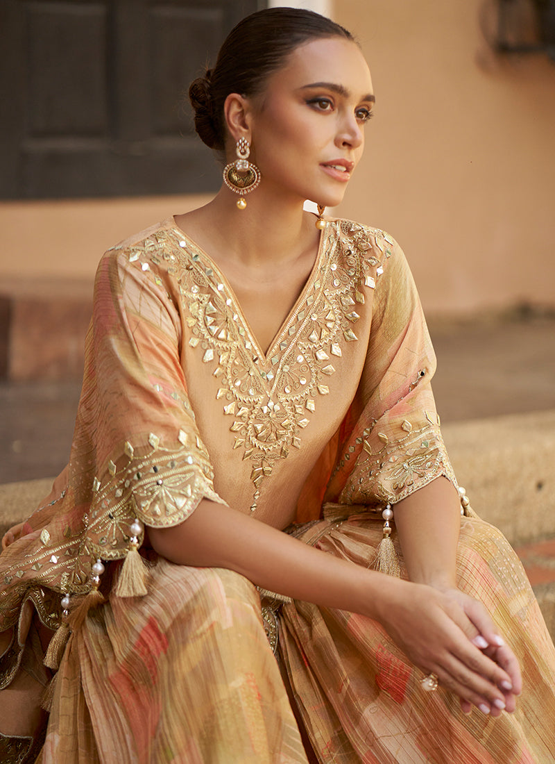 Buy Peach Kaftan And Gharara Set In USA