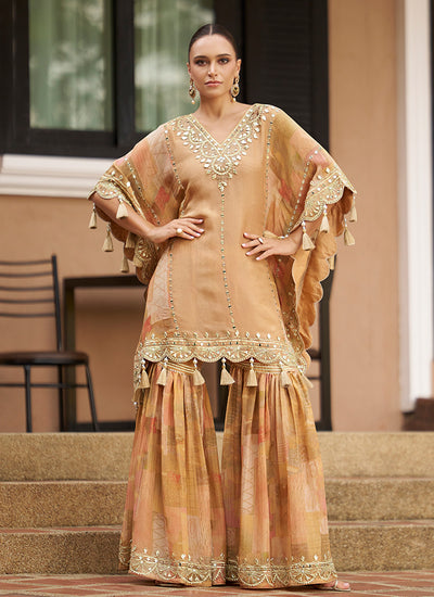 Soft Peach Kaftan And Gharara Set