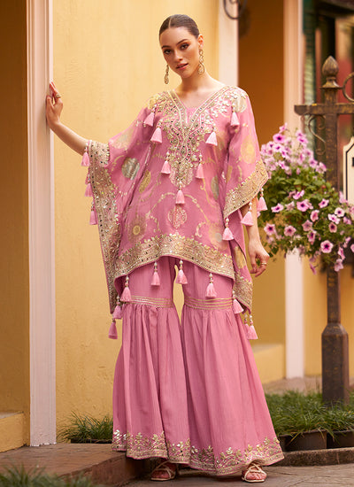 Soft Pink Kaftan And Gharara Set