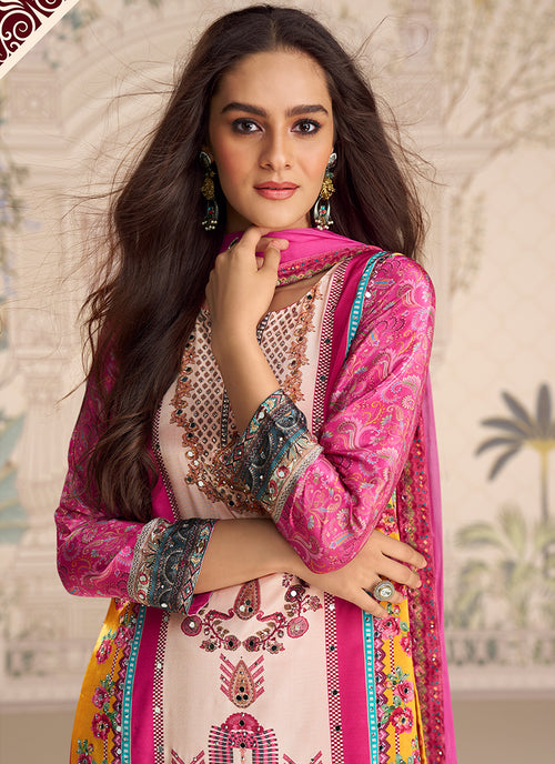 Buy Magenta Printed Gharara Suit In USA