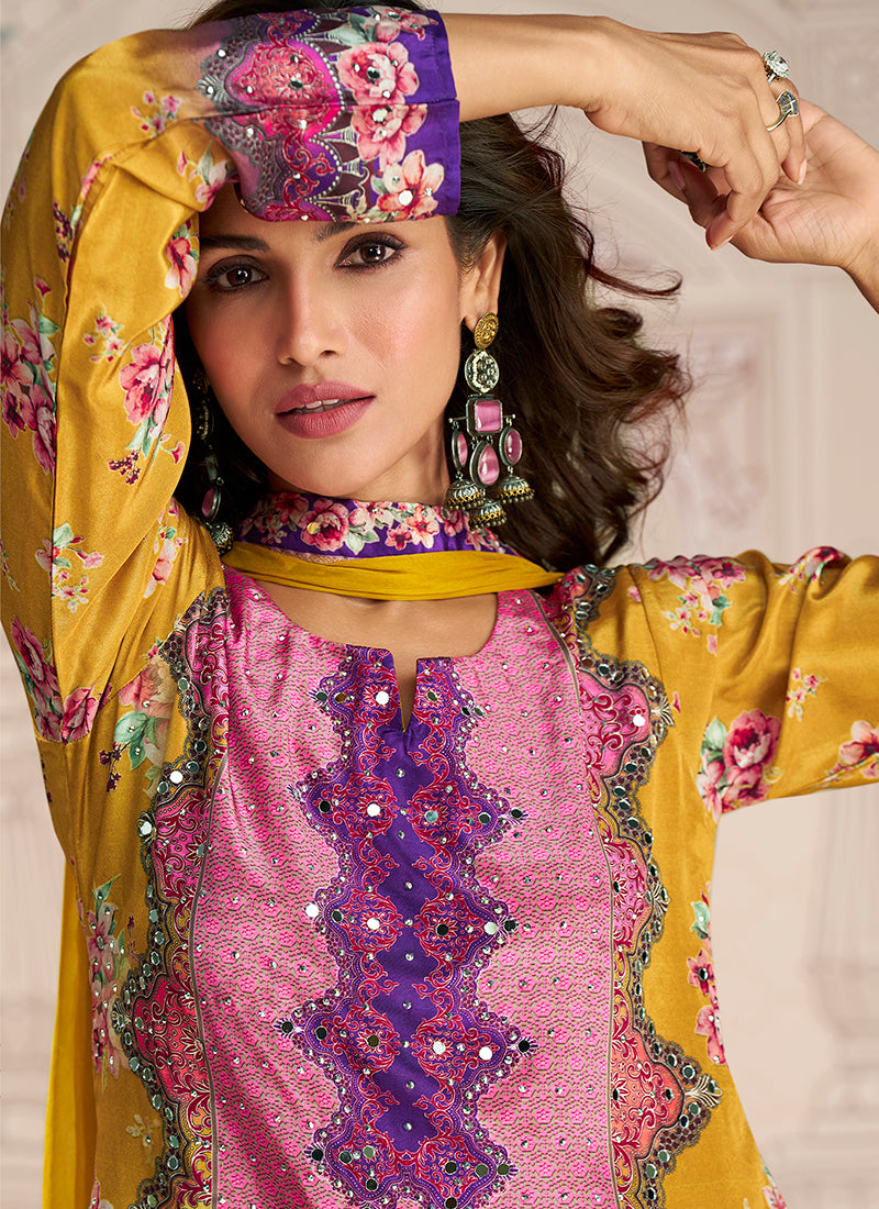 Buy Yellow Mirror Work Gharara Suit In UK
